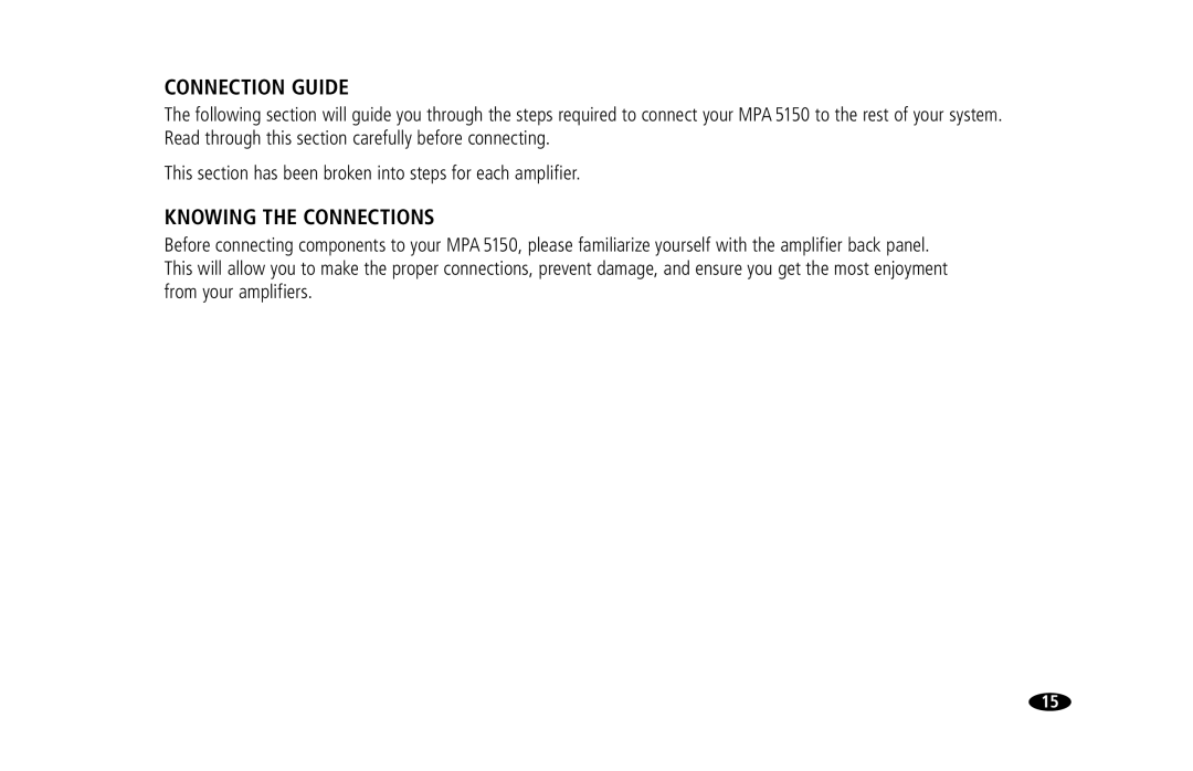 Monster Cable MPA5150 owner manual Connection Guide, Knowing the Connections 