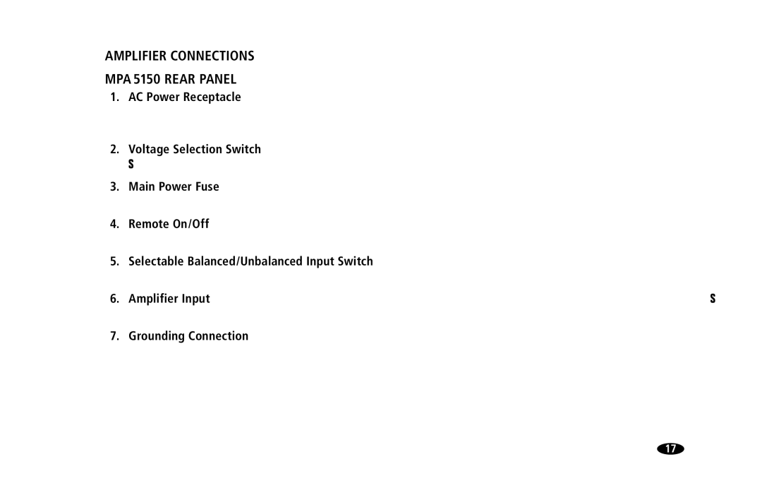 Monster Cable MPA5150 owner manual Amplifier Connections MPA 5150 Rear Panel 