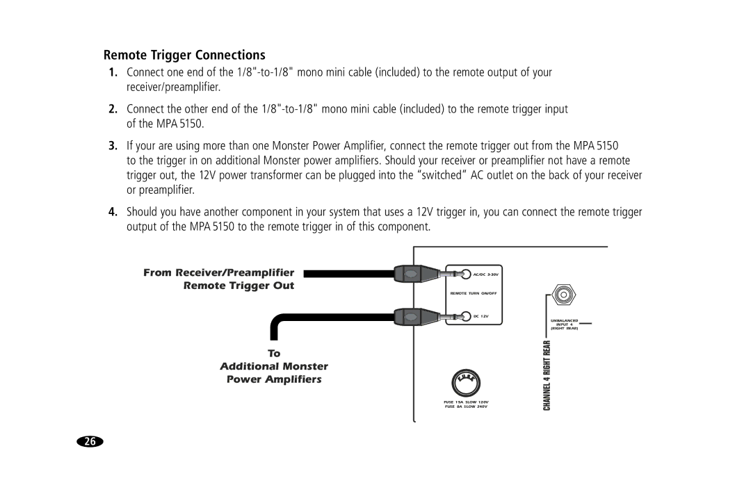 Monster Cable MPA5150 owner manual Remote Trigger Connections 