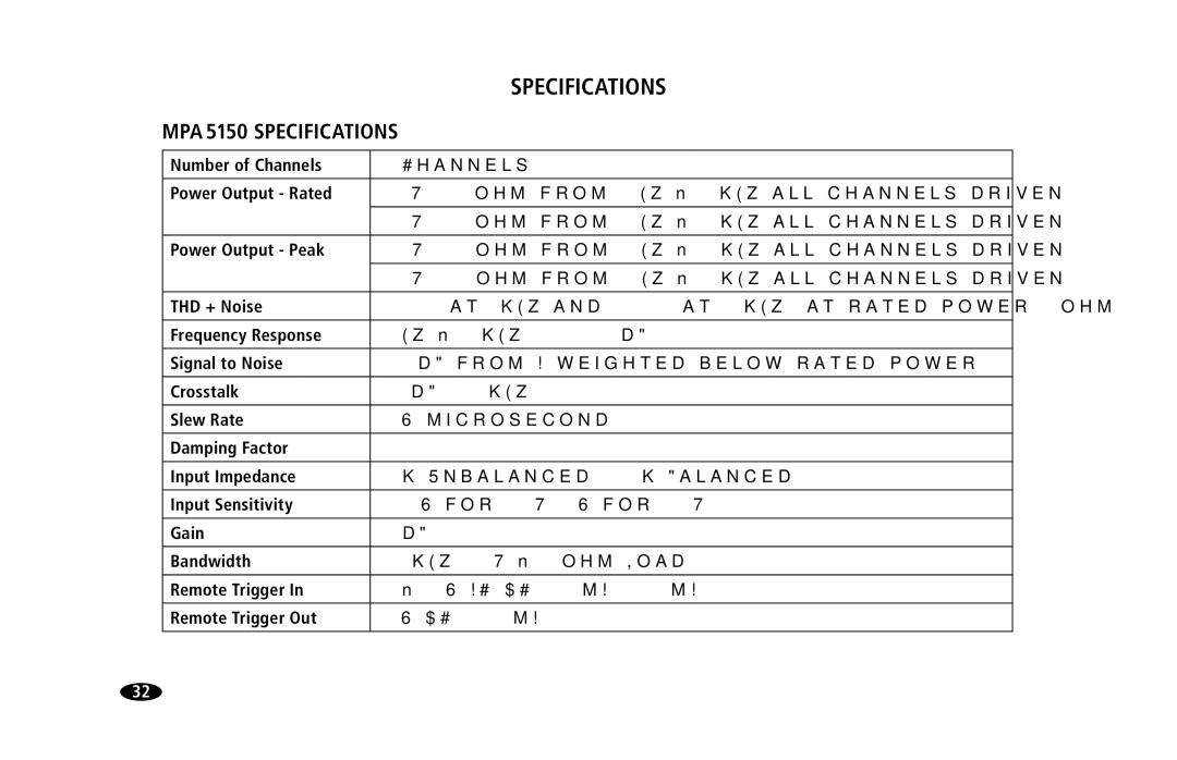 Monster Cable MPA5150 owner manual MPA 5150 Specifications 