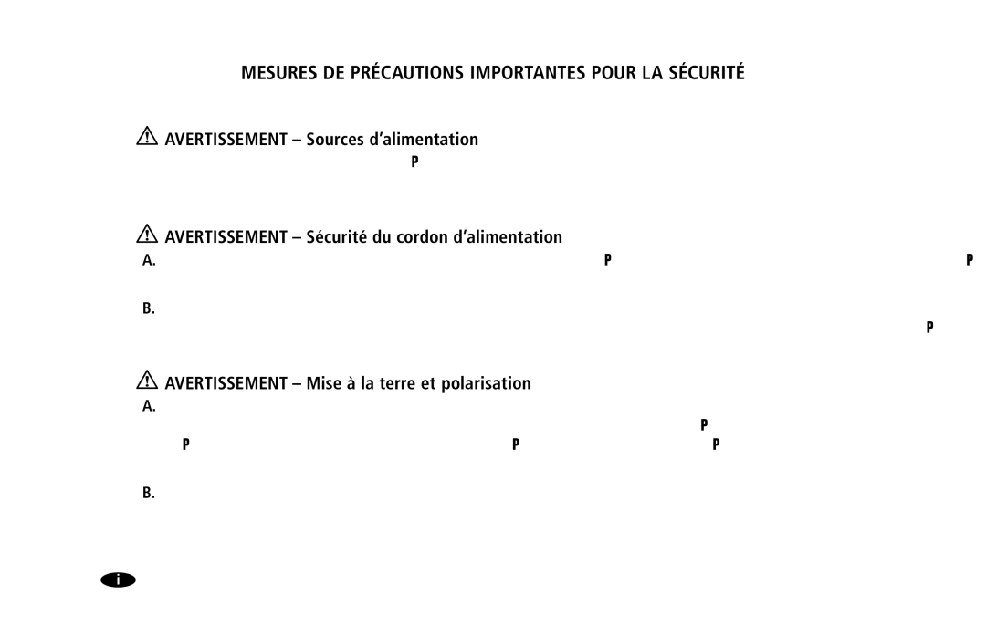 Monster Cable MPA5150 Mesures DE Précautions Importantes Pour LA Sécurité, Avertissement Sources d’alimentation 