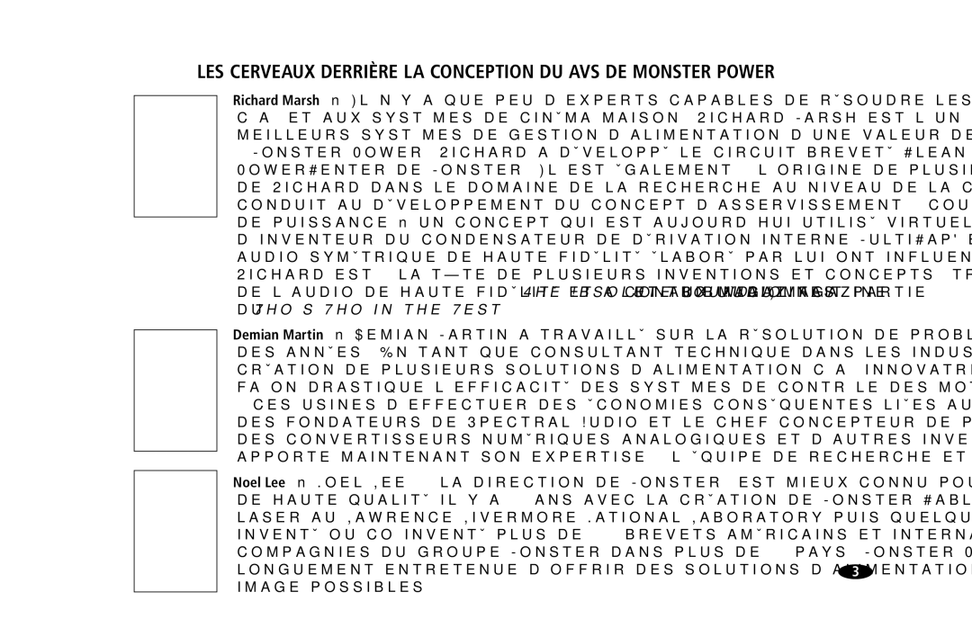 Monster Cable MPA5150 owner manual LES Cerveaux Derrière LA Conception DU AVS DE Monster Power 