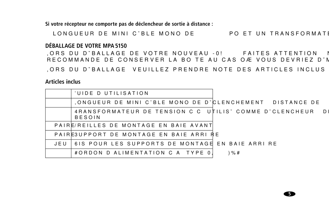 Monster Cable MPA5150 owner manual Déballage DE Votre MPA, Articles inclus 