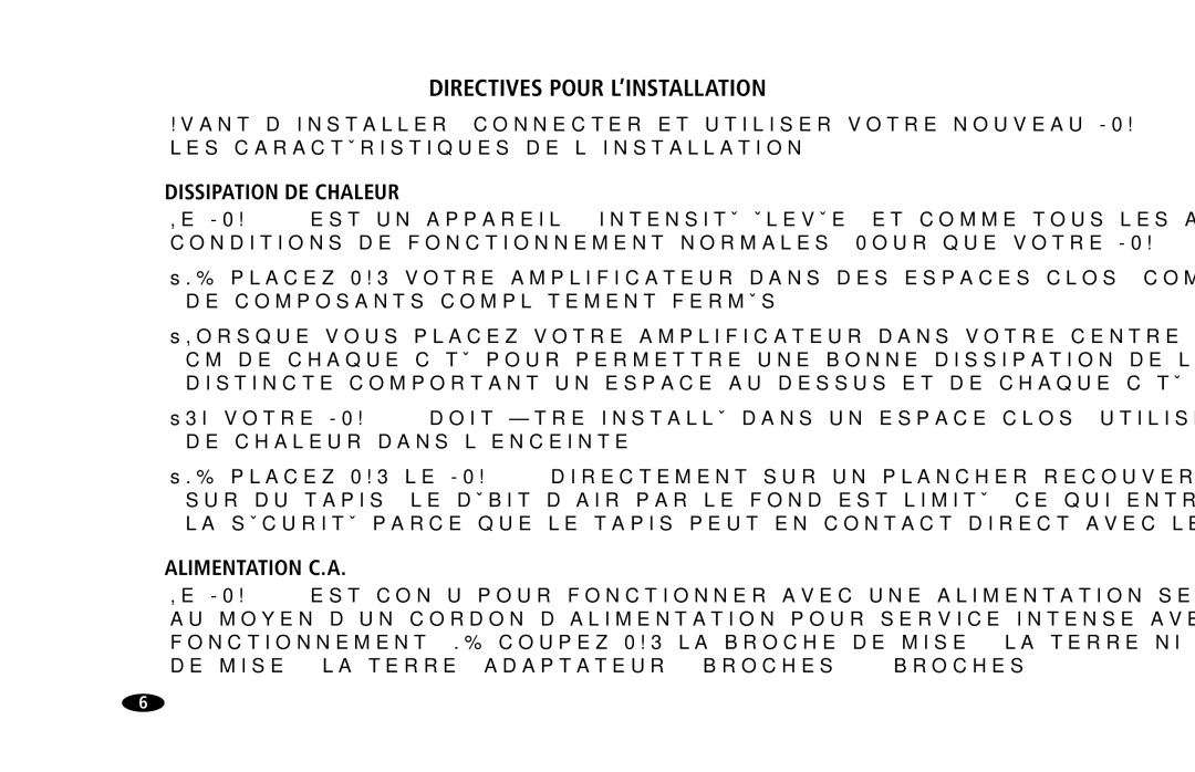 Monster Cable MPA5150 owner manual Directives Pour L’INSTALLATION, Dissipation DE Chaleur, Alimentation C.A 