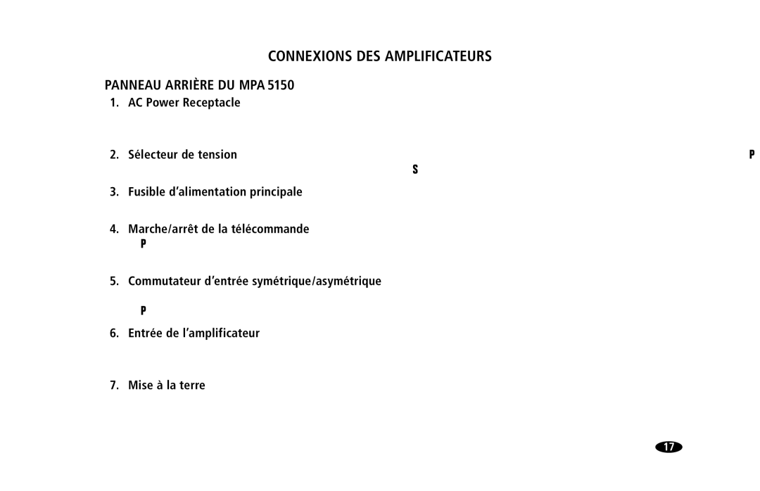 Monster Cable MPA5150 owner manual Connexions DES Amplificateurs 