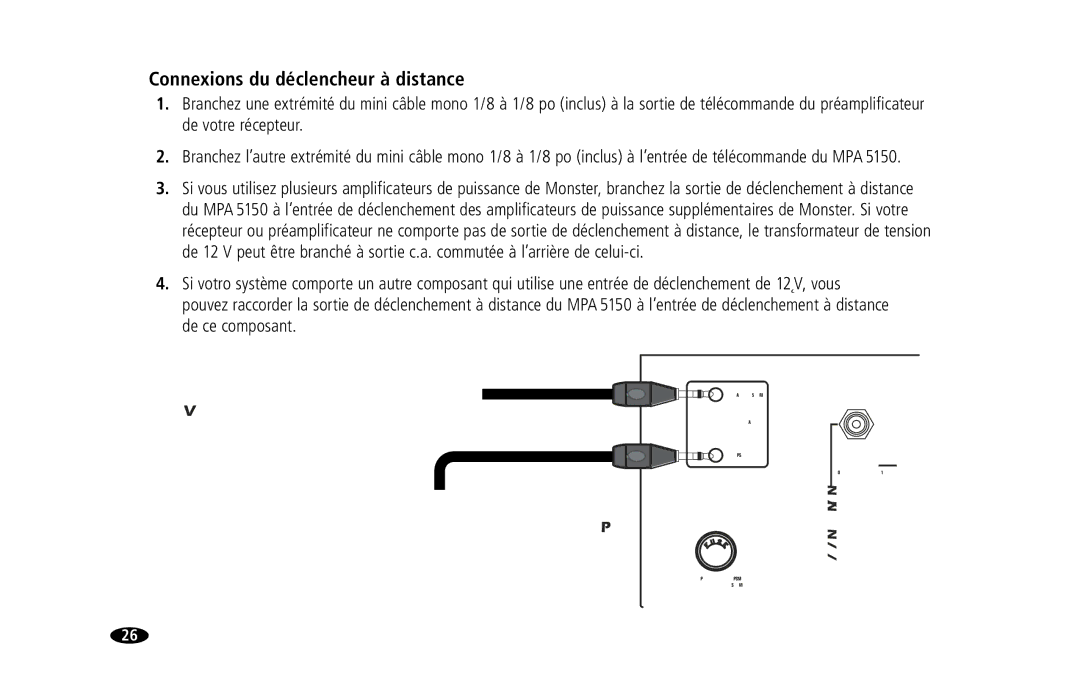 Monster Cable MPA5150 owner manual Connexions du déclencheur à distance 