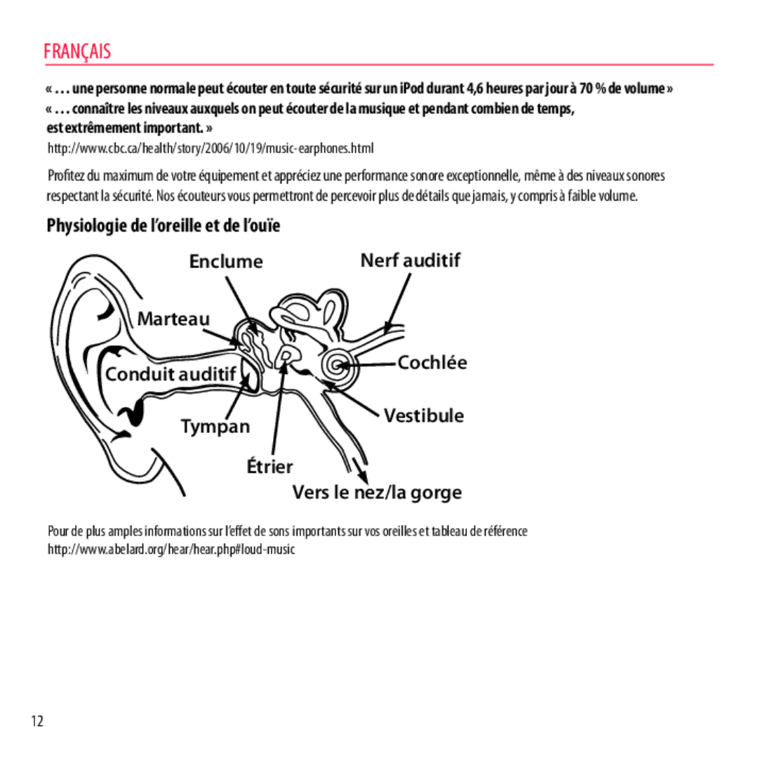 Monster Cable NCMHNTUONCPU, NCMHNTUONCTA Physiologie de l’oreille et de l’ouïe Enclume Nerf auditif, Tymp an, Étrier 