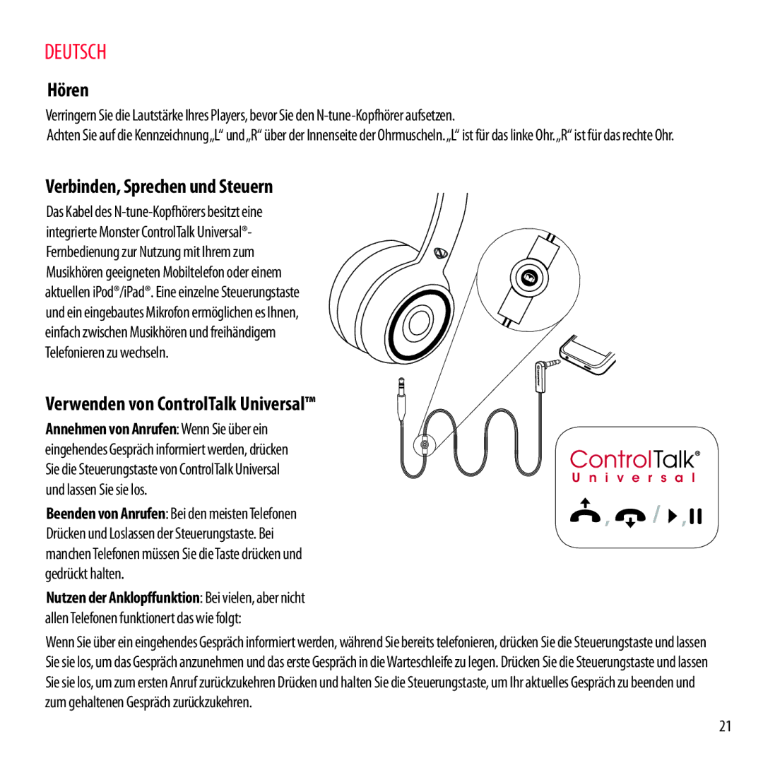 Monster Cable NCMHNTUONCRD Hören, Verbinden, Sprechen und Steuern, Verwenden von ControlTalk Universal, Gedrückt halten 