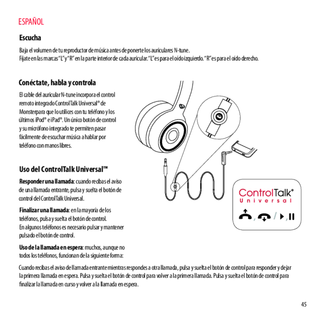 Monster Cable NCMHNTUONCTA, NCMHNTUONCRD, NCMHNTUONCPU Escucha, Conéctate, habla y controla, Uso del ControlTalk Universal 