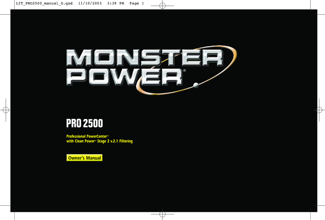 Monster Cable Pro 2500 owner manual 