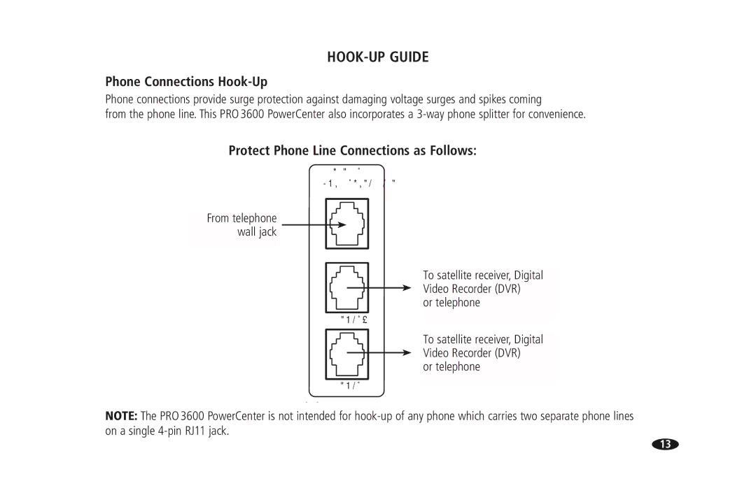 Monster Cable PRO 3600 owner manual Phone Connections Hook-Up, Protect Phone Line Connections as Follows 