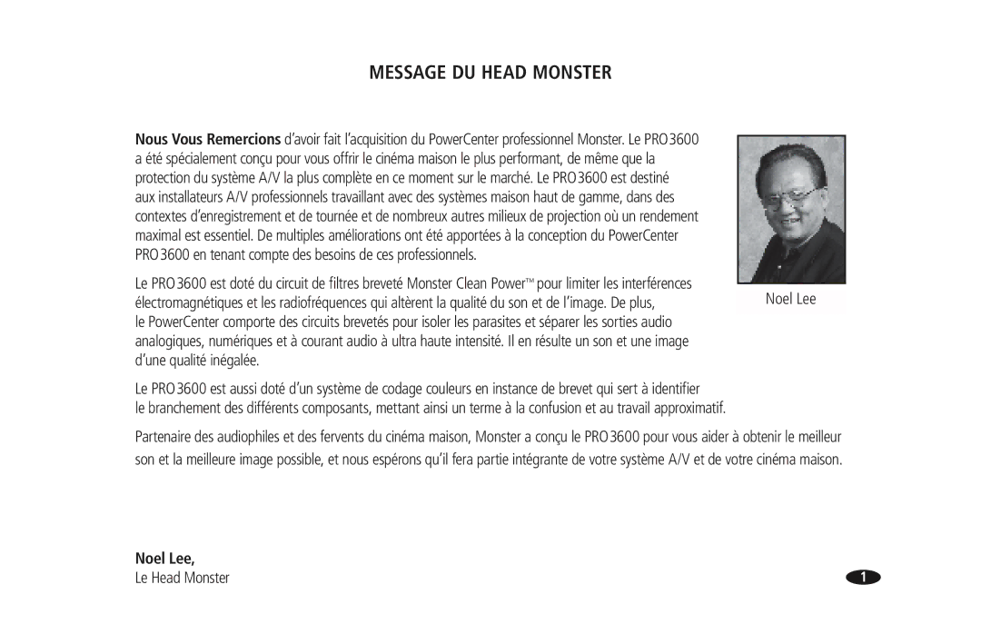 Monster Cable PRO 3600 owner manual Message DU Head Monster, PRO3600 en tenant compte des besoins de ces professionnels 