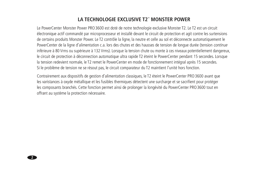 Monster Cable PRO 3600 owner manual LA Technologie Exclusive T2 Monster Power 