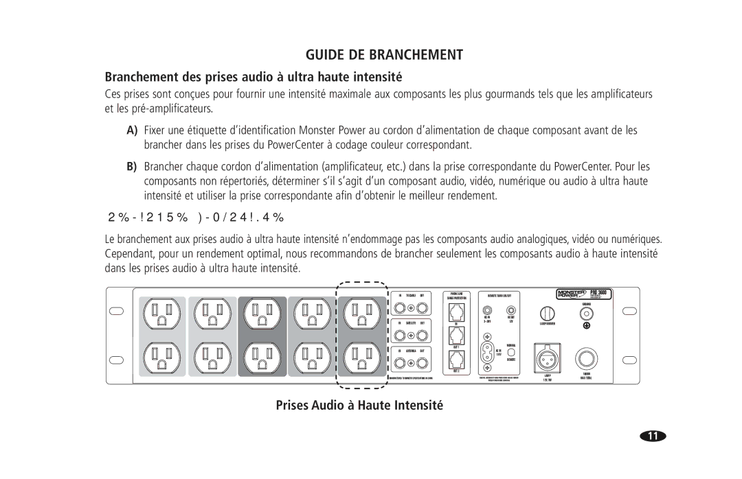 Monster Cable PRO 3600 owner manual Branchement des prises audio à ultra haute intensité, Prises Audio à Haute Intensité 