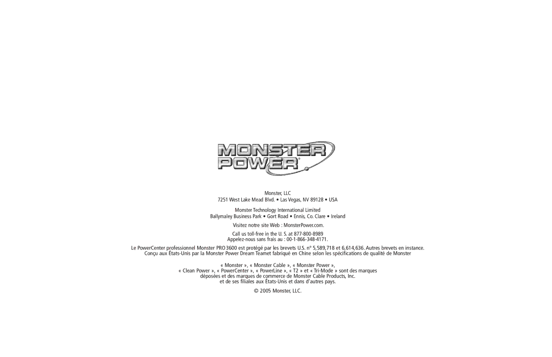 Monster Cable PRO 3600 owner manual 