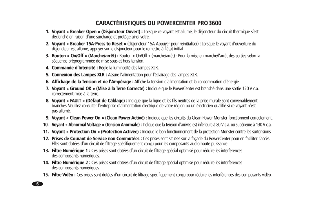 Monster Cable PRO 3600 owner manual Caractéristiques Du Powercenter Pro 