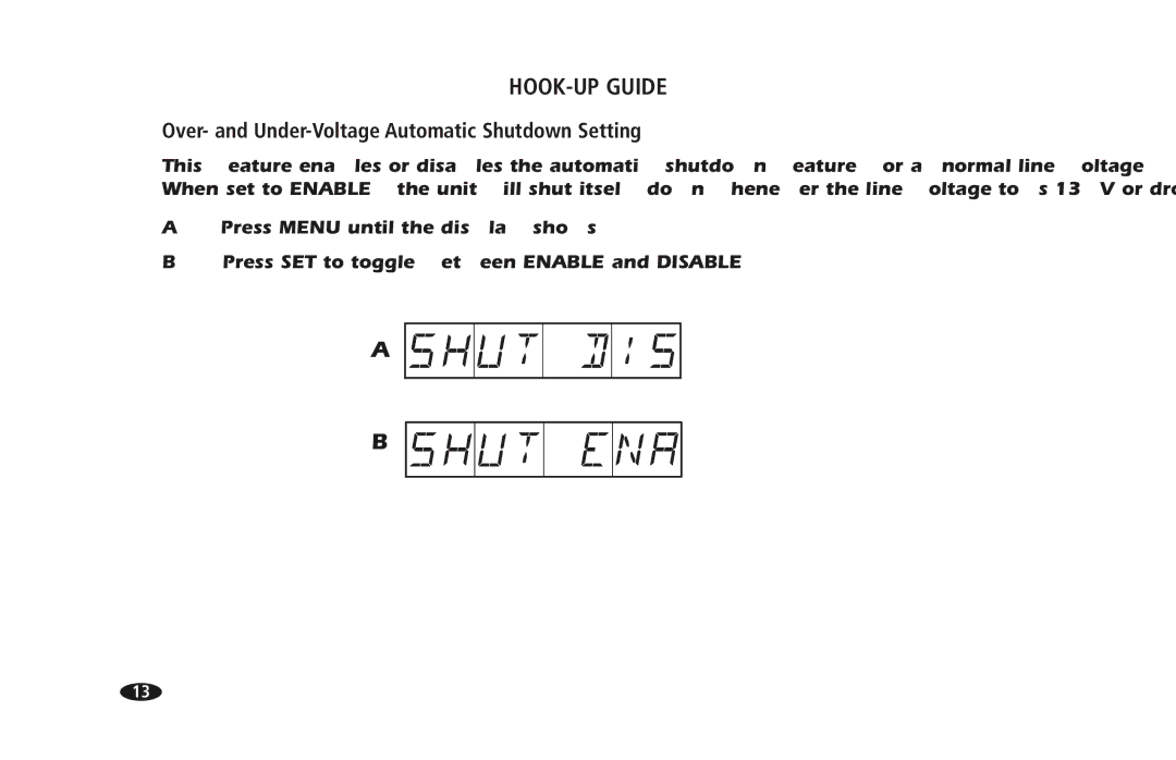 Monster Cable PRO 5100 owner manual HOOK-UP Guide, Over- and Under-Voltage Automatic Shutdown Setting 