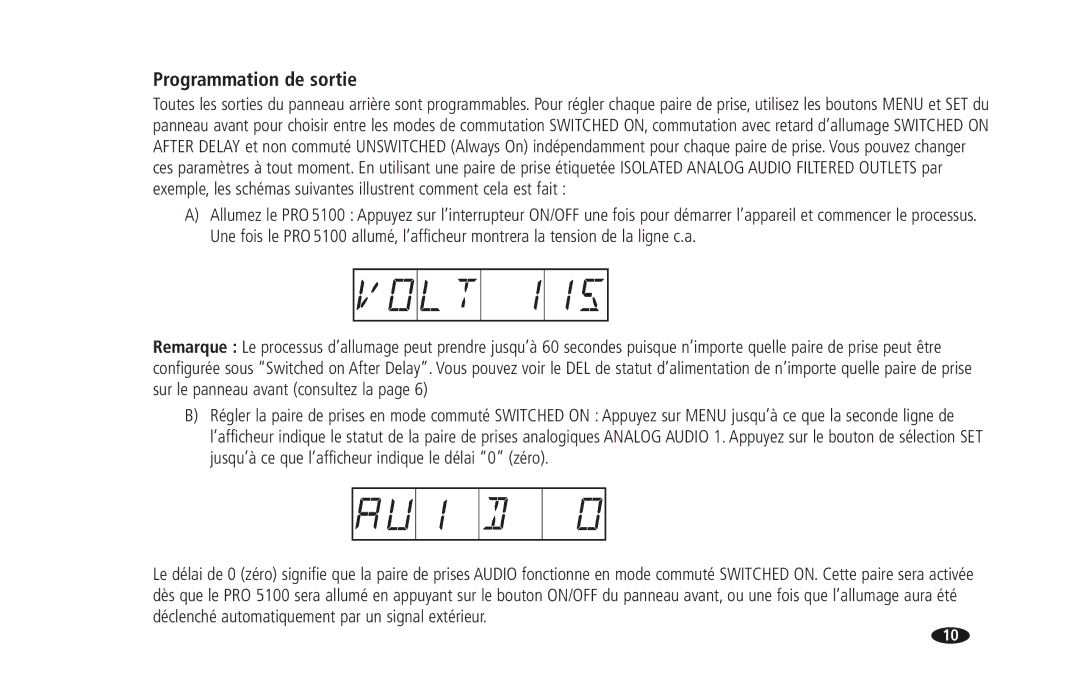 Monster Cable PRO 5100 owner manual Programmation de sortie 