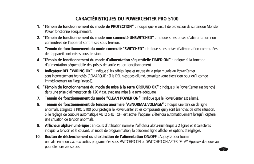 Monster Cable PRO 5100 owner manual Caractéristiques Du Powercenter Pro 