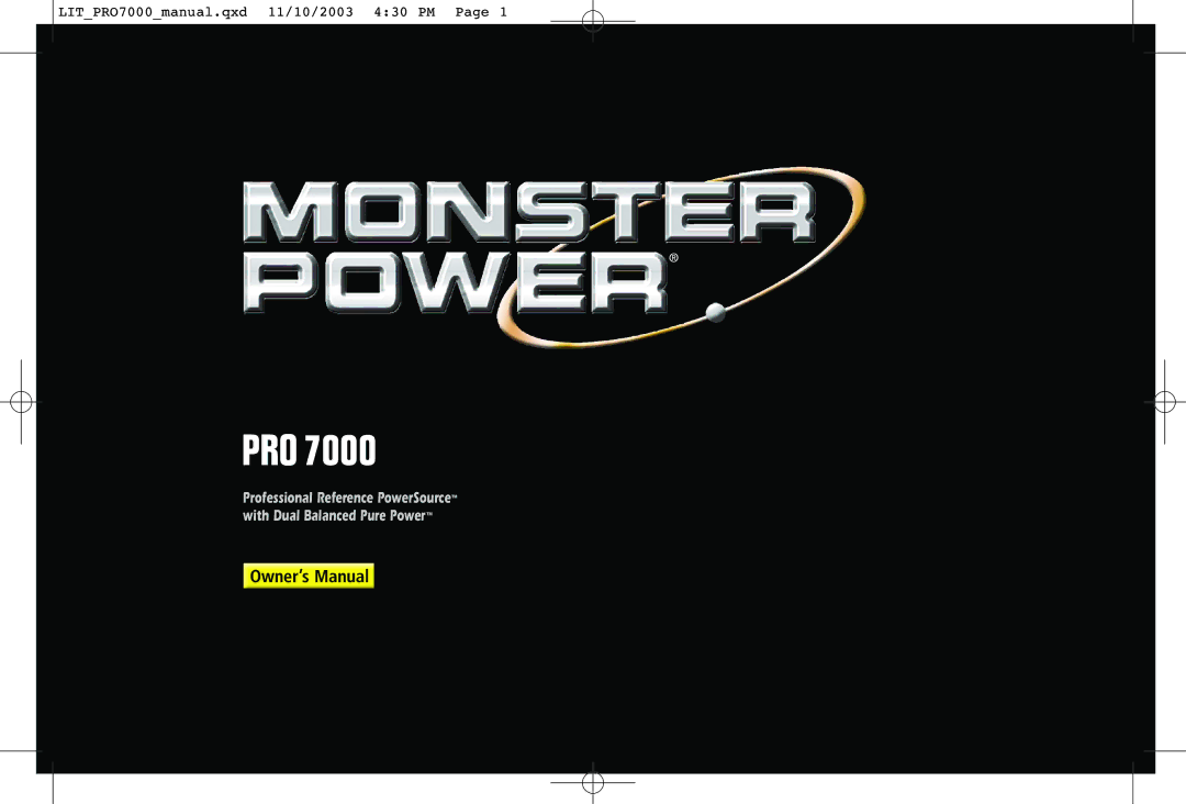 Monster Cable PRO7000 owner manual Pro 