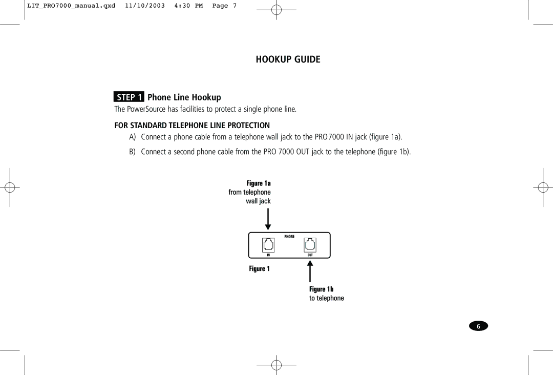 Monster Cable PRO7000 owner manual Hookup Guide, Phone Line Hookup 