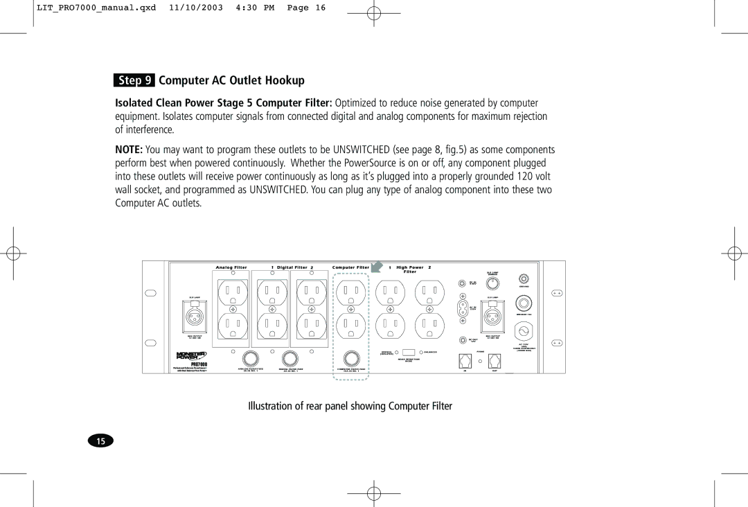 Monster Cable PRO7000 owner manual Computer AC Outlet Hookup 