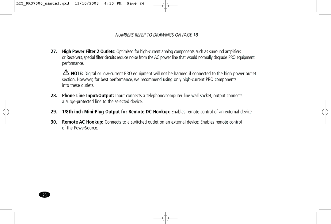 Monster Cable PRO7000 owner manual Numbers Refer to Drawings on 