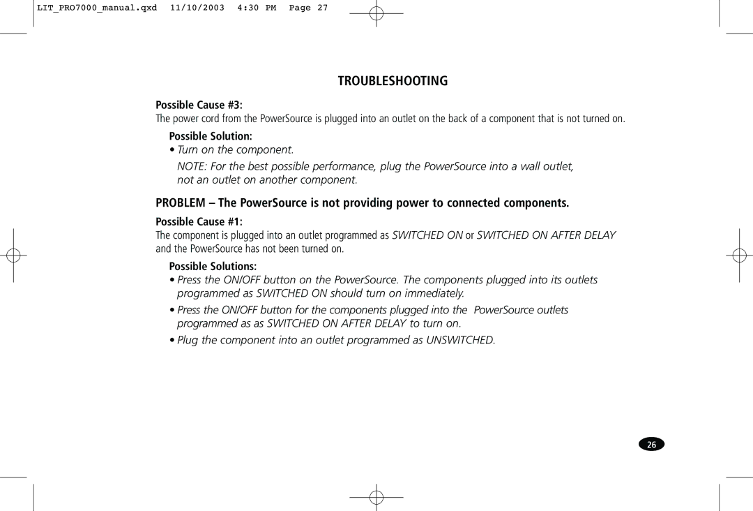 Monster Cable PRO7000 owner manual Possible Solution 