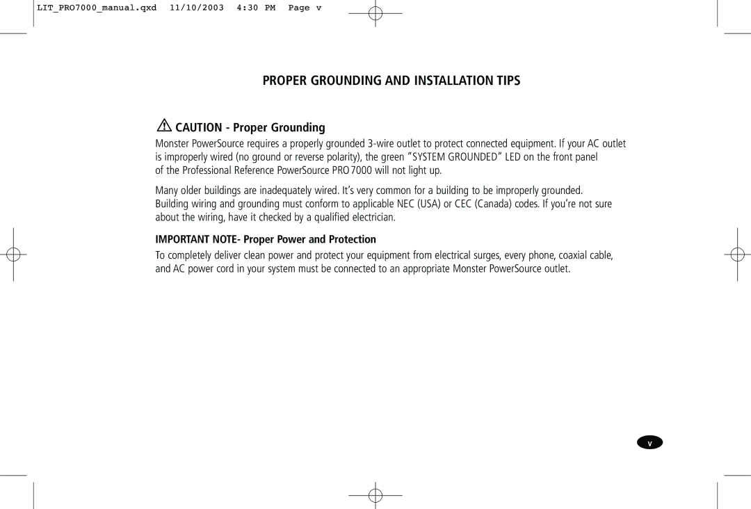 Monster Cable PRO7000 owner manual Proper Grounding and Installation Tips, Important NOTE- Proper Power and Protection 