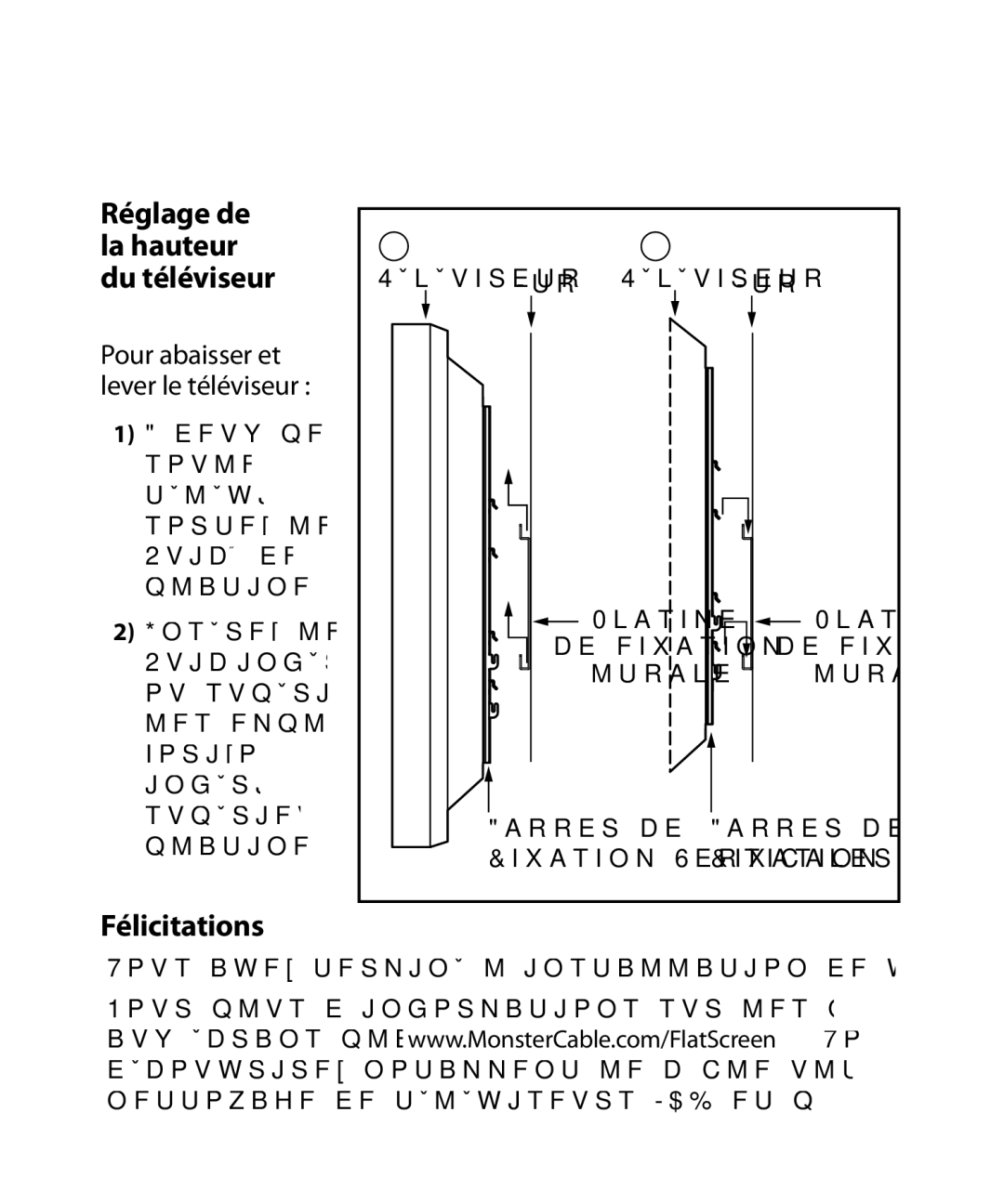 Monster Cable SmartViewTM 200L warranty Félicitations, Réglage de la hauteur du téléviseur 