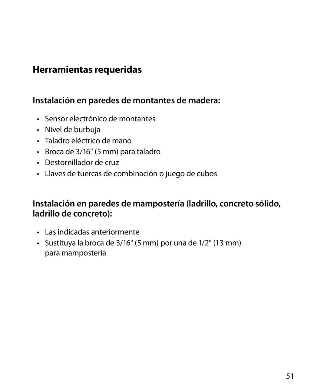 Monster Cable SmartViewTM 200L warranty Herramientas requeridas, Instalación en paredes de montantes de madera 