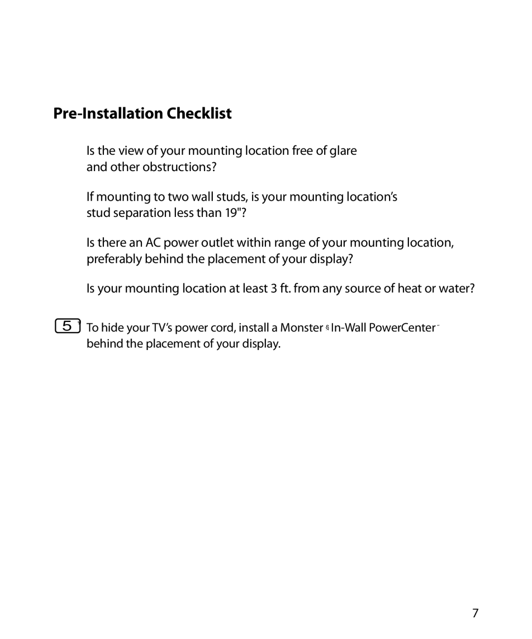 Monster Cable SmartViewTM 300M warranty Pre-Installation Checklist 