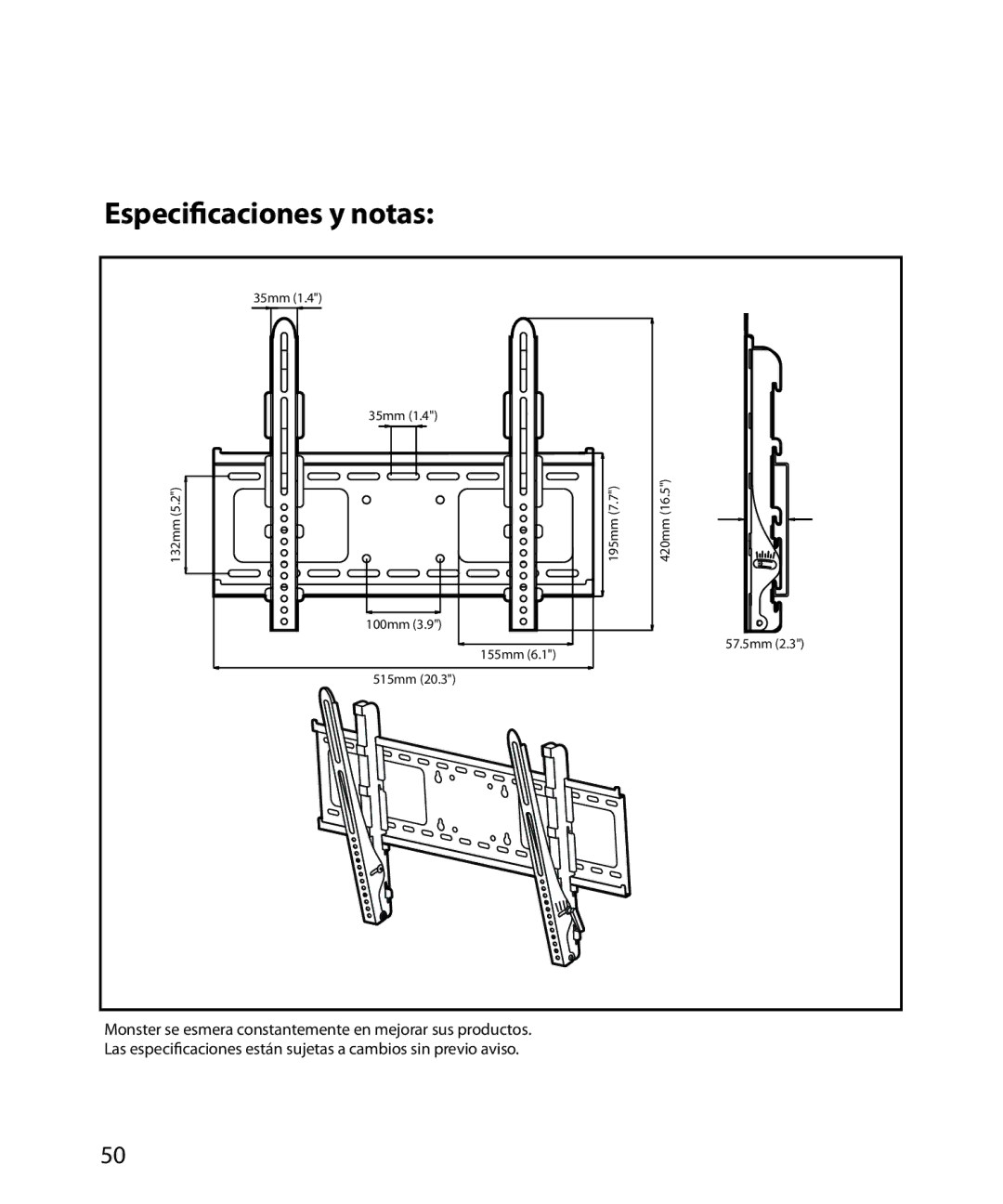 Monster Cable SmartViewTM 300M warranty Especiﬁcaciones y notas 