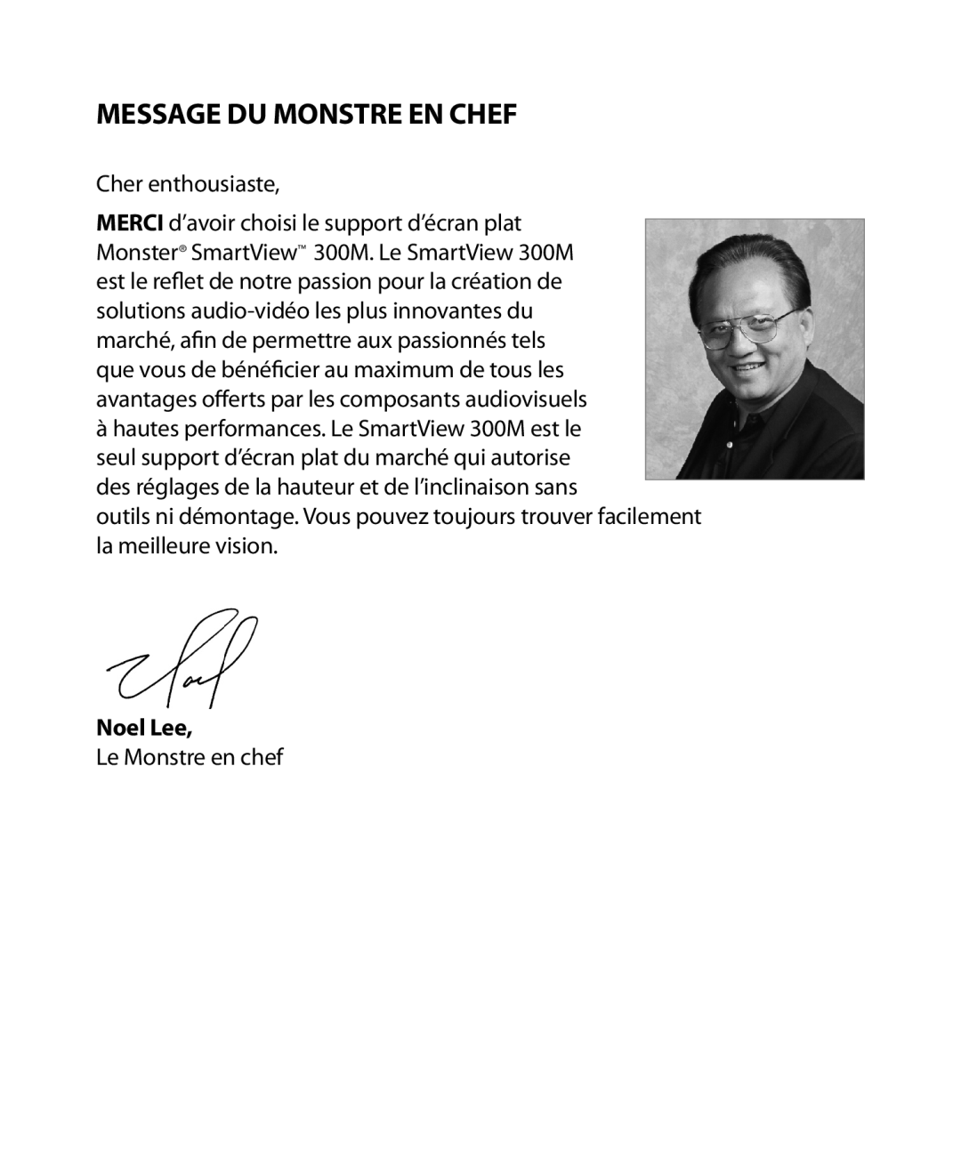 Monster Cable SmartViewTM 300M warranty Message Du Monstre En Chef, Cher enthousiaste, Le Monstre en chef 