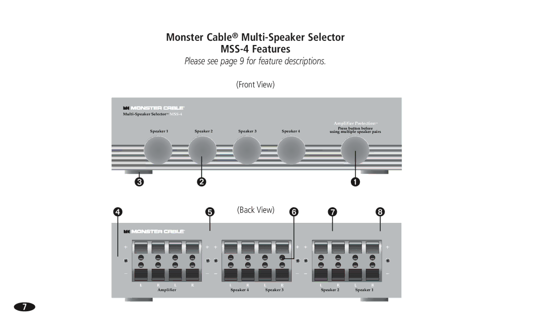 Monster Cable 108516 MSS-4-6, 13756800 manual Monster Cable Multi-Speaker Selector MSS-4 Features 