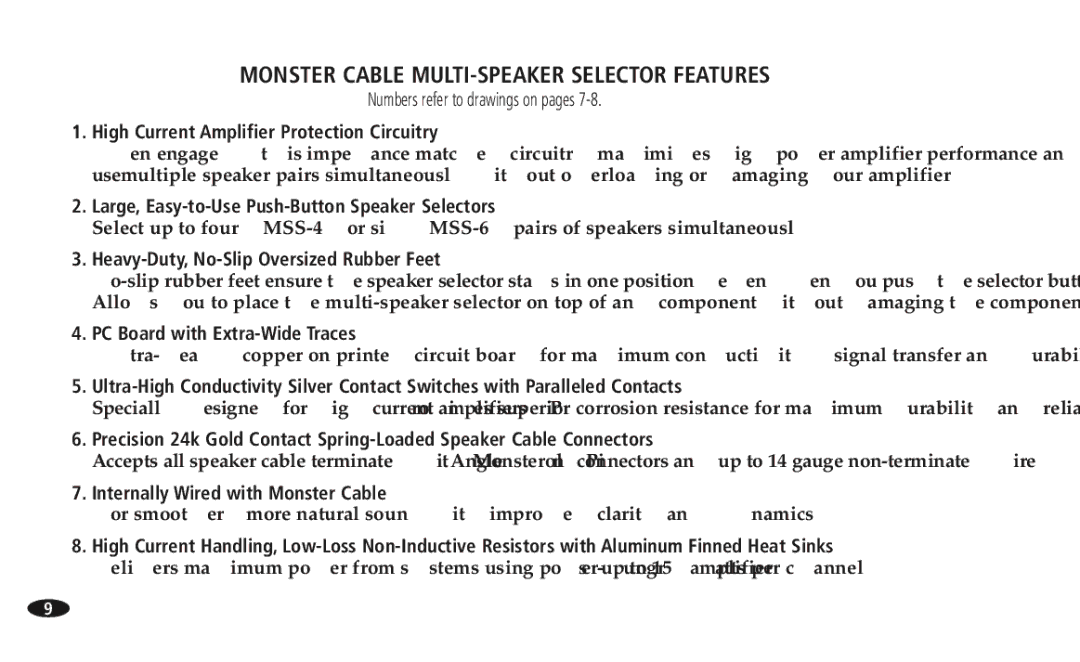 Monster Cable 13756800, SS-4 Monster Cable MULTI-SPEAKER Selector Features, High Current Amplifier Protection Circuitry 