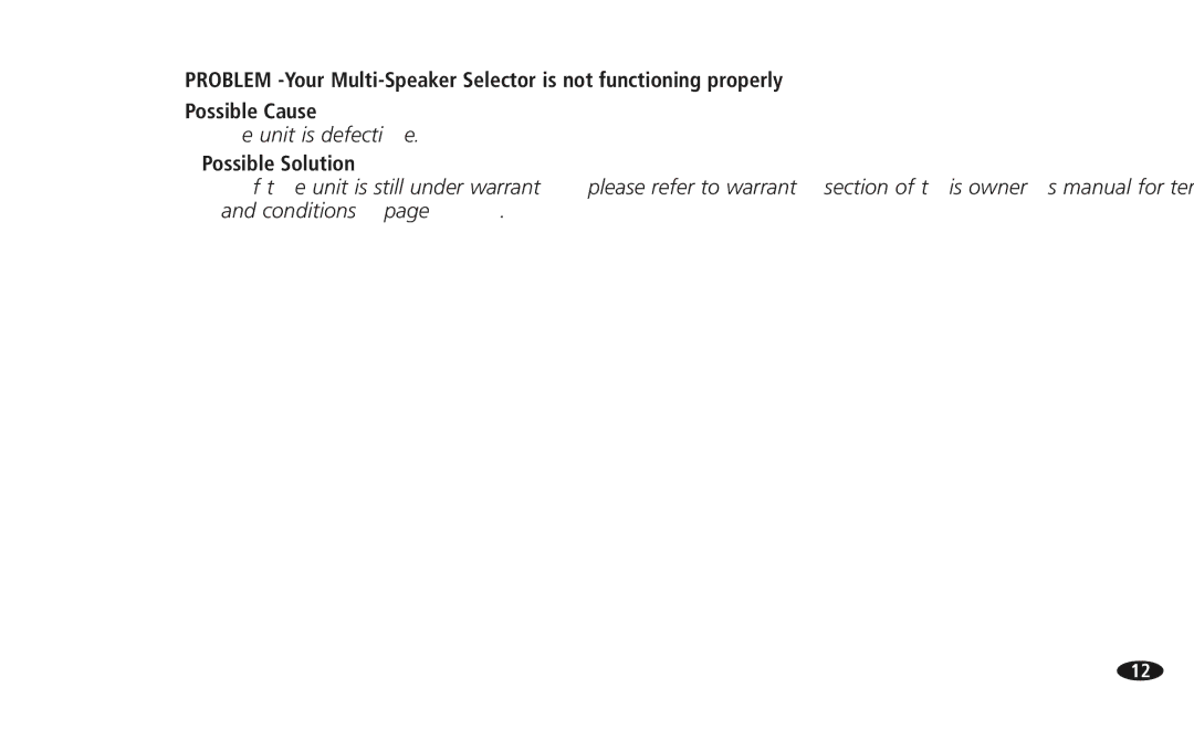 Monster Cable 13756800, 108516 MSS-4-6 manual Unit is defective 