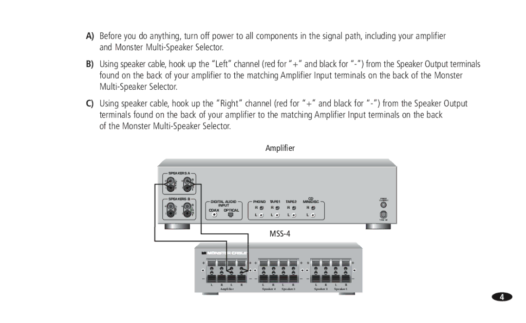 Monster Cable 108516 MSS-4-6, 13756800 manual Monster Multi-Speaker Selector 