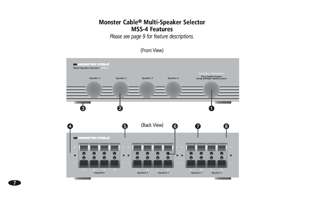 Monster Cable 108516 MSS-4-6 Monster Cable Multi-SpeakerSelector MSS-4Features, Please see page 9 for feature descriptions 