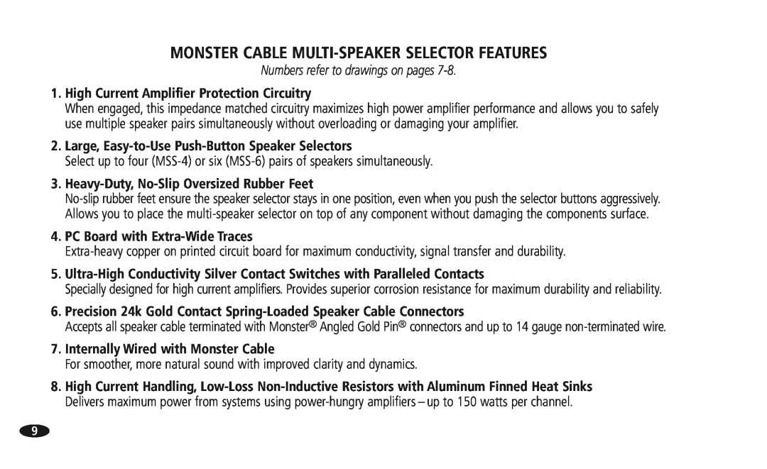 Monster Cable 13756800, SS-4 manual Monster Cable Multi-Speakerselector Features, Numbers refer to drawings on pages 