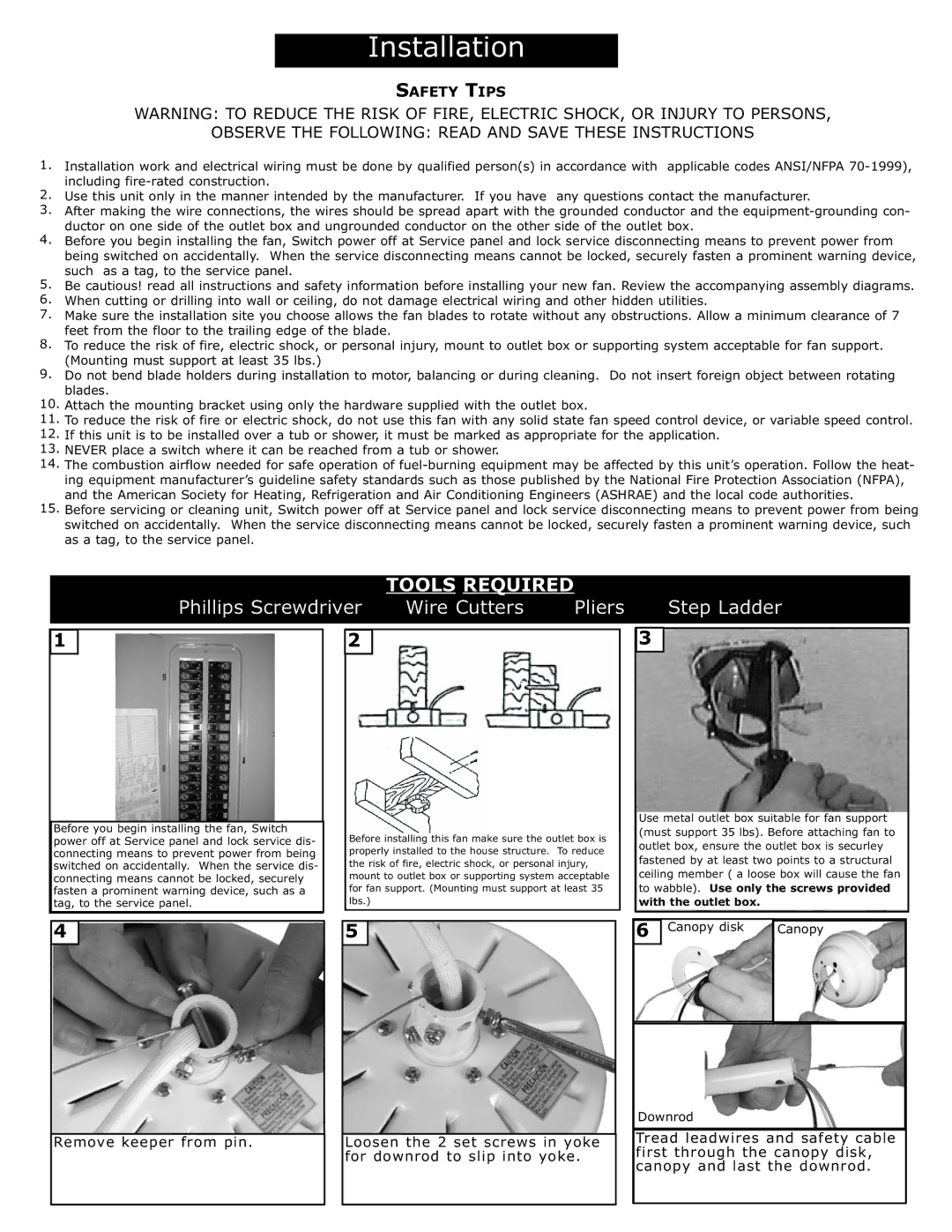 Monte Carlo Fan Company 3TF24XX installation instructions Such as a tag, to the service panel, Canopy disk Canopy, Downrod 