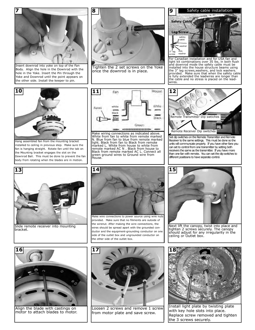 Monte Carlo Fan Company 3TSR52XXD installation instructions Safety cable installation 