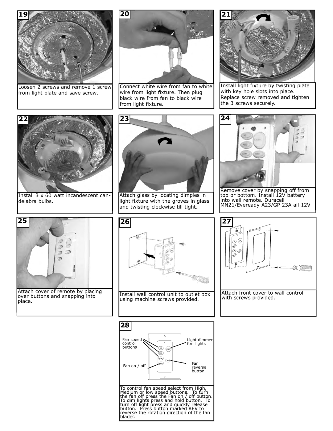 Monte Carlo Fan Company 3TSR52XXD installation instructions Fan speed 