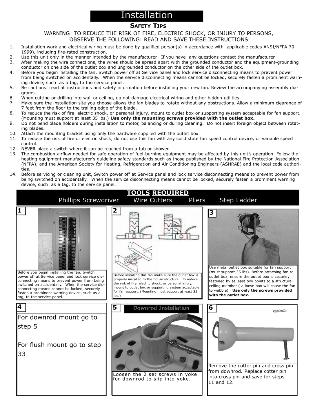 Monte Carlo Fan Company 4BN44WHD Series installation instructions Phillips Screwdriver Wire Cutters 