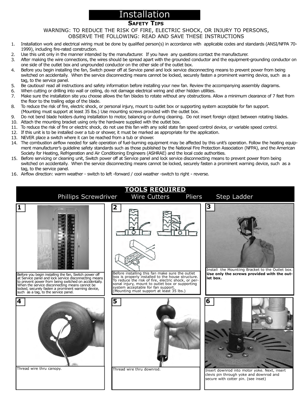 Monte Carlo Fan Company 5AB52 owner manual Before installing this fan Make sure the outlet 