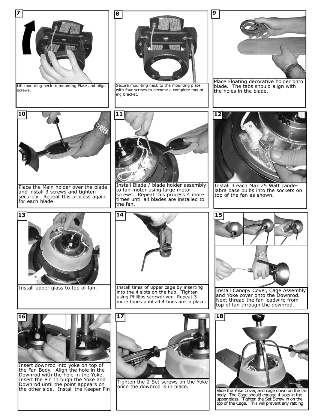 Monte Carlo Fan Company 5ALR56 owner manual Lift mounting neck to mounting Plate and align screws 