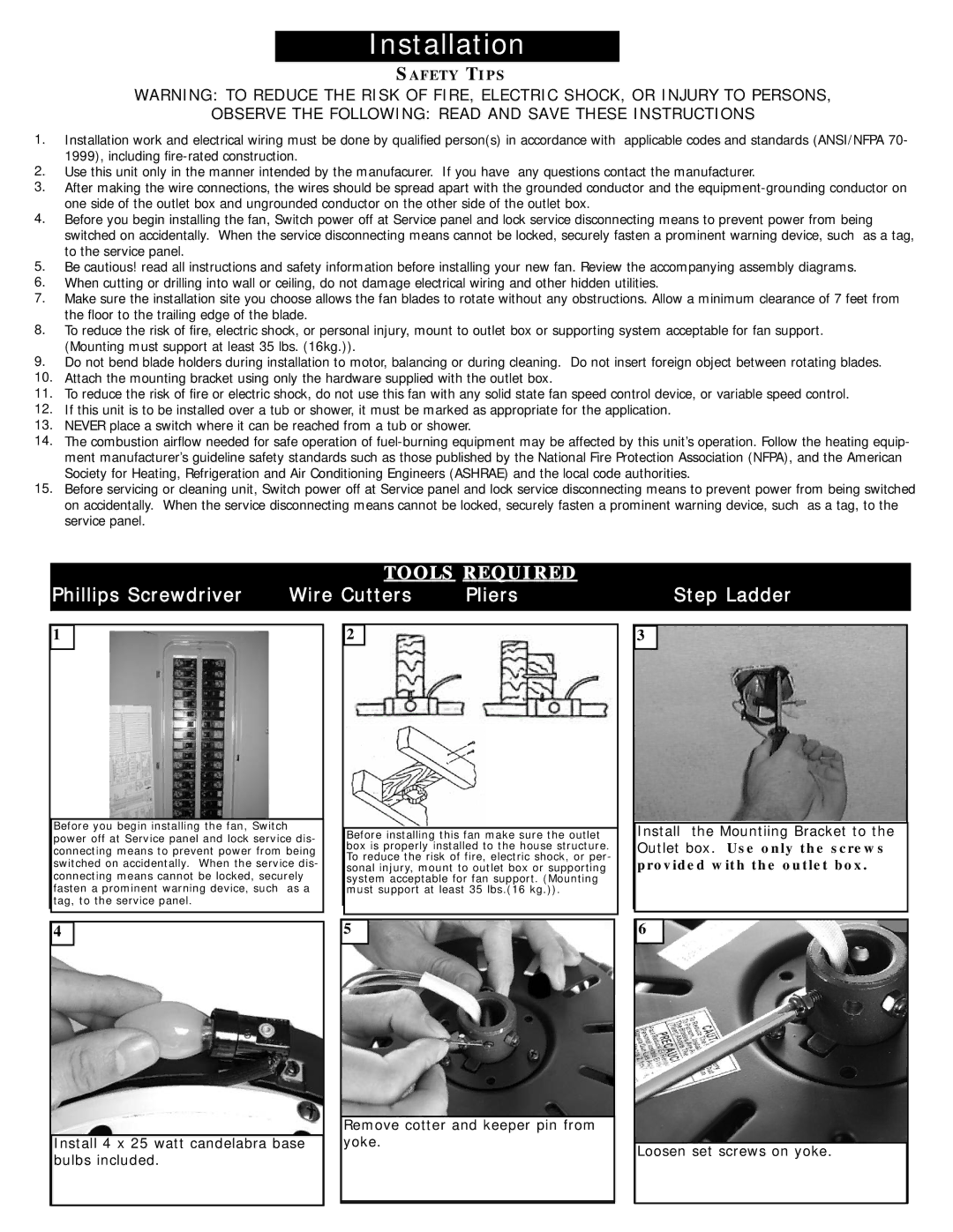 Monte Carlo Fan Company 5AYR54 Series owner manual Step Ladder, Observe the Following Read and Save These Instructions 