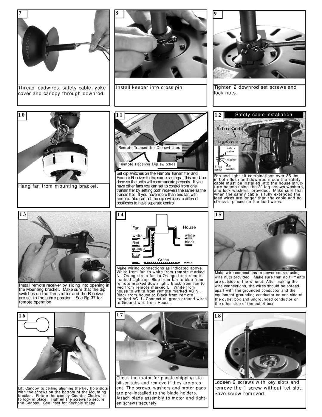 Monte Carlo Fan Company 5AYR54 Series owner manual Safety cable installation 