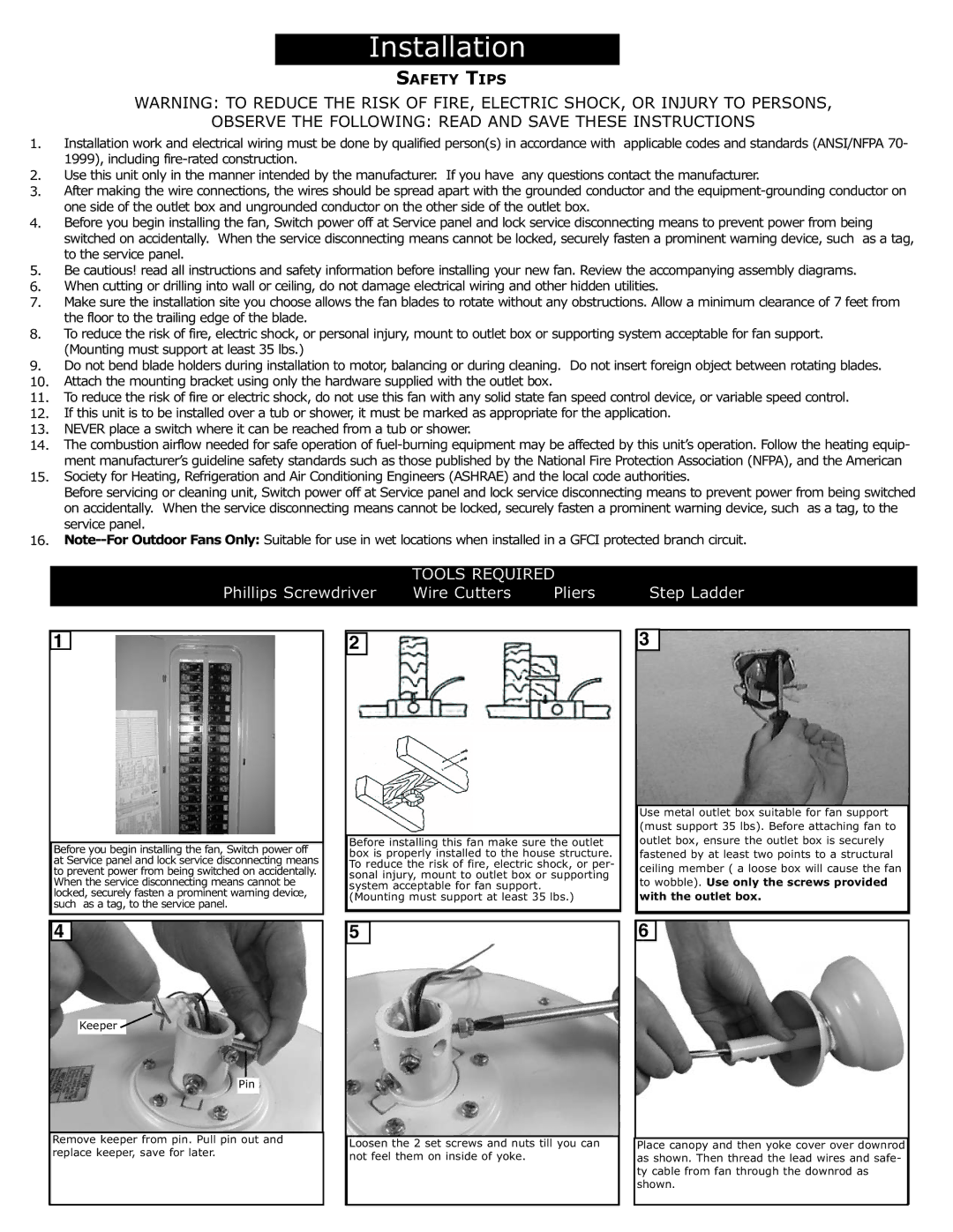 Monte Carlo Fan Company 5BY52XX owner manual Tools Required 