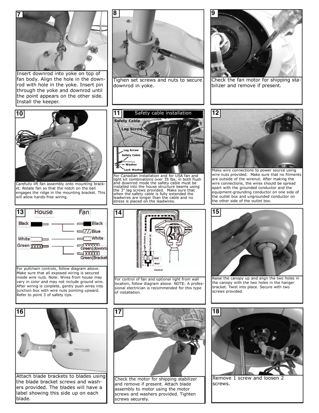 Monte Carlo Fan Company 5BY52XX owner manual Safety cable installation 